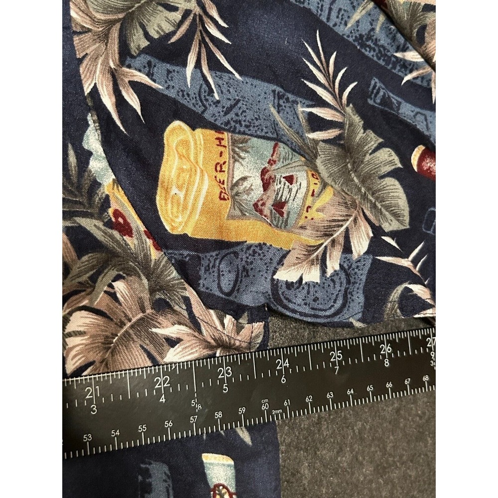 STEVE & BARRY'S Men's Short Sleeve Hawaiian Shirt Navy Blue Beer Size Large - Picture 3 of 4